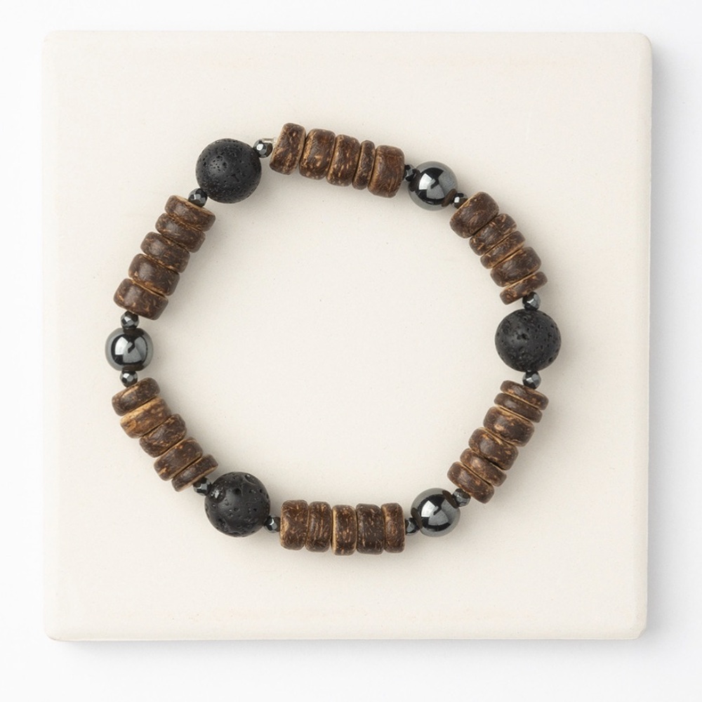 NEW Beaded Stretch Bracelet with Coconut, Hematite, and Lava Beads